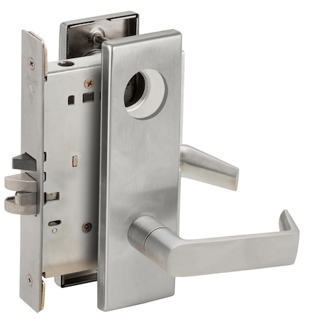 Schlage Grade 1 Storeroom Mortise Lock, Less Cylinder, 06 Lever, N Escutcheon, Satin Chrome Finish L9080L 06N 626